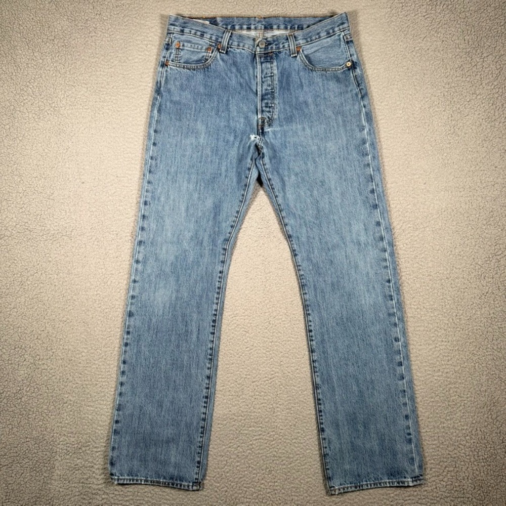 Levis Jeans Mens 34x33 Blue 501 Straight Fit Button Fly Denim Casual Preppy Logo